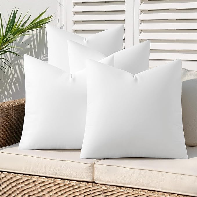 MIULEE Outdoor Pillow Inserts 16x16 Pack of 4 Waterproof Throw Pillow Inserts Decorative 100% Virgin Fibers Filling for Patio Sofa Couch