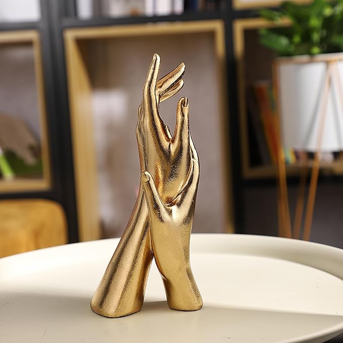 Golden Hands Sculpture Resin Statues Home Decor (Golden Hands) | Gold Hands Shelf Decor Electroplated Resin Statues Office Desktop Home Decor Bedroom Sculpture Indoor/Outdoor Ornament