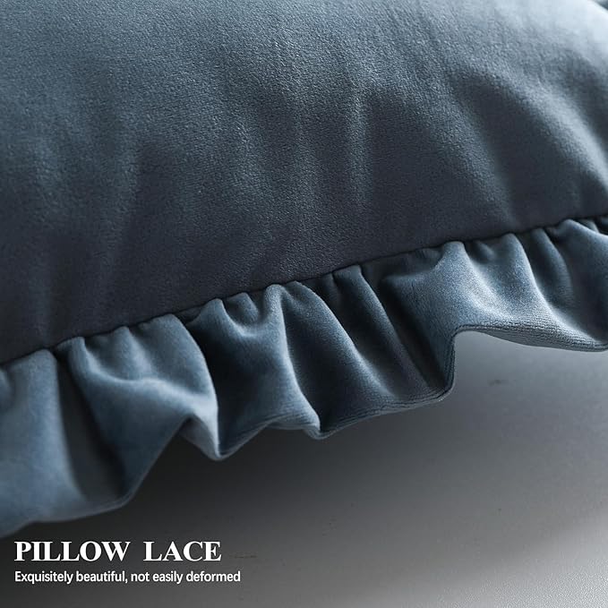 ISAENNE Classic Port Gray Square Throw Pillow Covers 18"x18" Set of 2, Solid Color Farmhouse Velvet Decoration Pillow Cover with Ruffles,Throw Pillow Case for Couch Sofa Bed Living Room Car
