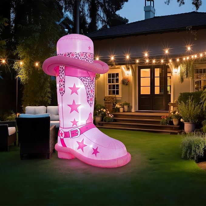 MiniInflat 7ft Inflatable Western Boots with Built in LED Lights Blow up Boots Decoration for Western Cowboy Cowgirl Birthday Baby Shower Party Indoor Outdoor Yard Decor(Cowgirl)