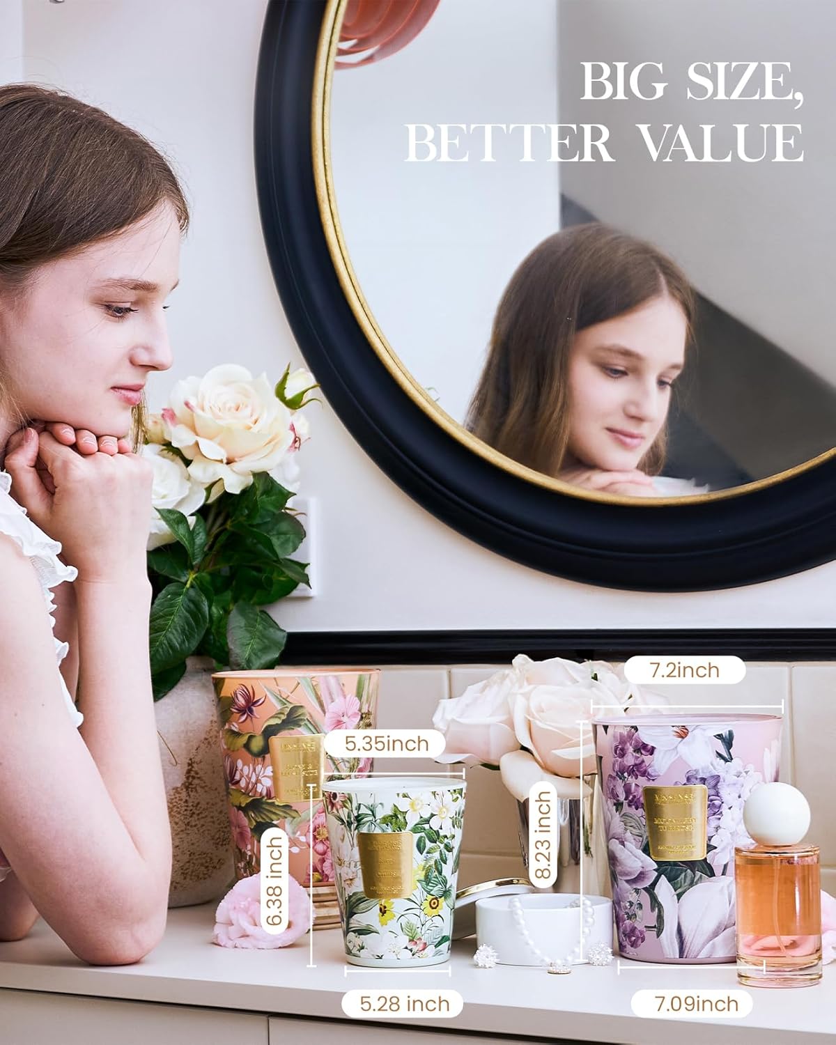 M&SENSE Peony Blush Sude Scented Natural Soy Wax Candle, 14.1oz 60 Hours Long Lasting Slow Burning Candles for Home Decor, Aromatherapy Candle for Stress Relief