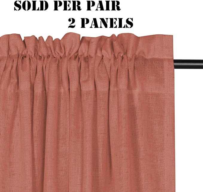 H.VERSAILTEX Linen Curtains Elegant Natural Linen Semi Sheer Curtains Energy Light Filtering Rod Pocket Window Treatments Panels for Living Room (Set of 2, Terracotta, 52 inch W X 54 inch L)