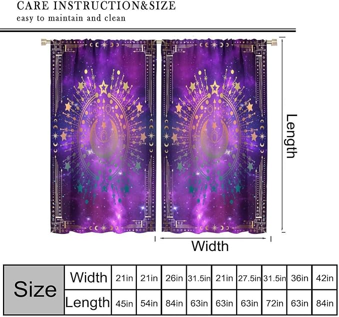 Sun Moon Blackout Curtains, Abstract Bohemian Universe Starry Sky Galaxy Mystic Art Window Drapes, for Bedroom Living Room 42" W X 63" L