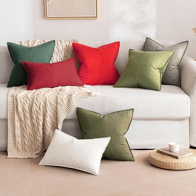 MIULEE Pack of 2 Decorative Linen Pillow Covers 18x18 Inch Christmas Red | Boho Farmhouse Modern Soft Spring Accent Throw Pillows Neutral Cushion Covers for Sofa Couch Bed Living Room Home Decor