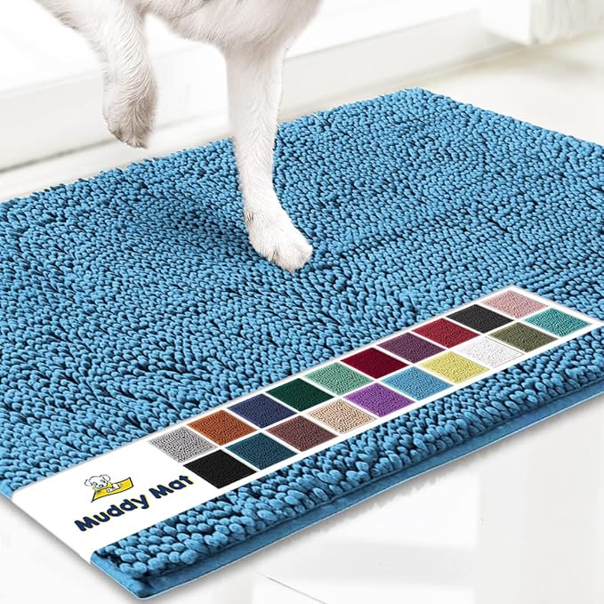 Muddy Mat® | Super Water Absorbent Door Mat Indoor, Microfiber Quick Dry Chenille Entryway Rug, Slip Resistant Front Door Mat, Indoor Mats for Entryway, Machine Washable Pet Rug, Sky Blue 48"x72"