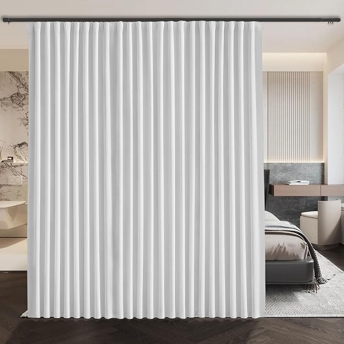 Floor to Ceiling Curtain, for Ceiling Track or Rod with Hooks, Extra Wide Blackout Curtains Room Separator Soundproof, Privacy Room Divider Curtains for Wall Ceiling Mount Track, 1 Panel