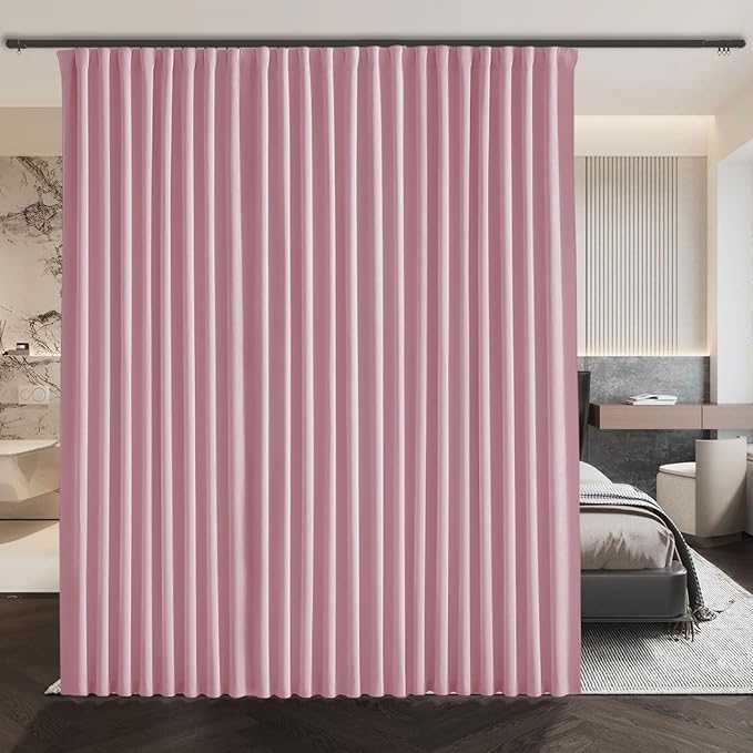 Pink Room Divider Curtains Blackout, for Living Room Bedroom, Back Tab and Rod Pocket with Hooks Suit for Ceiling Track or Rod, Floor to Ceiling Curtain for Wall Ceiling Mount 1 Panel Set