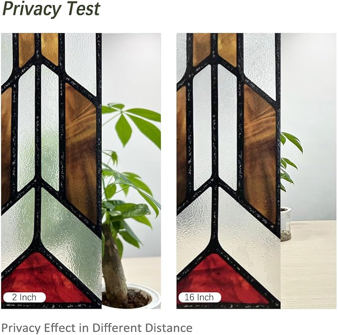 Faux Stained Glass Window Film, Decorative Window Privacy Film for Glass Decor, Static Cling Inspired by Frank Lloyd Wright, 22.83" x35.43" Hollyhock House, Boho