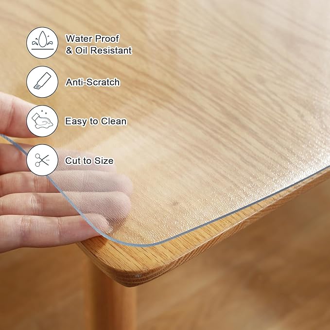 LovePads 1.5mm Thick 42 x 96 Inches Frosted Table Cover, Clear Table Protector for Dining Room, Kitchen Wood