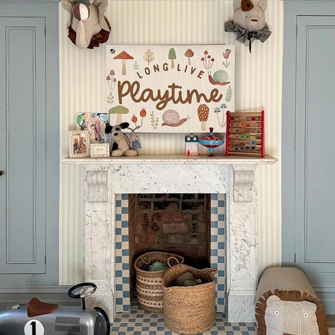 Playroom Mushroom Wall Decor, Toddler Playroom Decor Hanging Linen Banner,Play Room Wall Decor for Nursery Nursery, 20x30 Inch