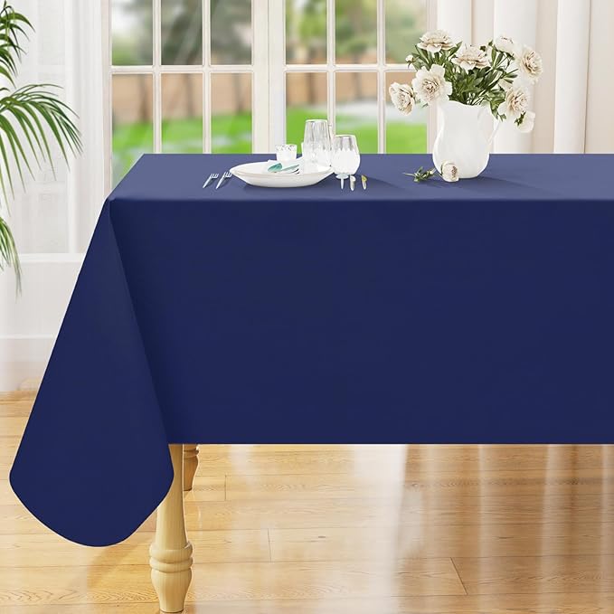 Smiry Rectangle Table Cloth 70x120 Inch, Waterproof Wipeable Vinyl Tablecloths Protector, Oil Spill Proof Plastic Table Cover for Dining, Picnic, Camping, Outdoor, Navy