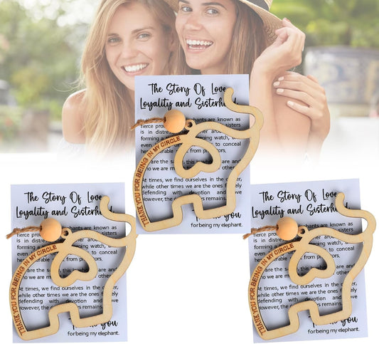 3 PCS Friendship Wooden Elephant Ornament Set, Sisterhood & Best Friends Gift, Christmas Ornament with Story
