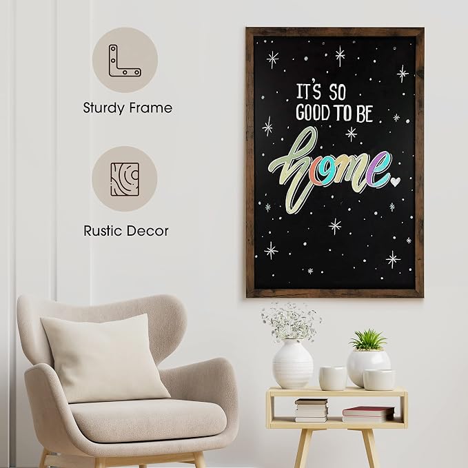 Loddie Doddie Magnetic Chalkboard - 24 x 36 in, Rustic Wood Frame - Stain Resistant Surface - Magnet Board for Wall & Photo Display - Chalkboard Calendar & Menu Sign