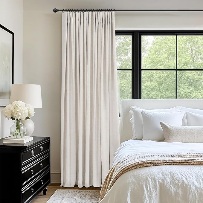 INOVADAY 100% Blackout Curtains for Bedroom, Black Out Curtains 108 Inch Long, Clip Rings Linen Blackout Drapes, Thermal Insulated Room Darkening for Living Room, 1 Panel - Beige,W102xL108