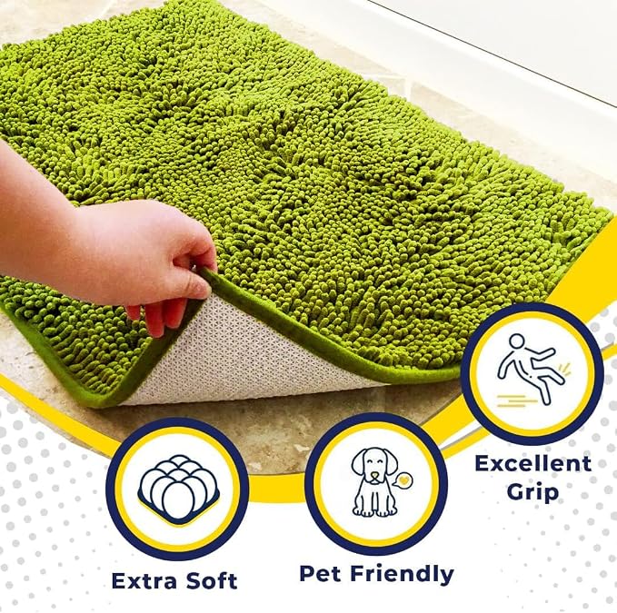 Muddy Mat® | Super Water Absorbent Door Mat Indoor, Microfiber Quick Dry Chenille Entryway Rug,Slip Resistant Front Door Mat,Indoor Mats for Entryway,Machine Washable Pet Rug, Spring Green 26" x 42"