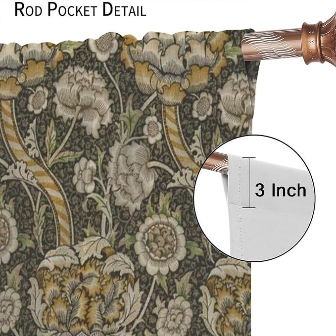 William Morris Curtains, Rustic Vintage Print Retro Flower Plant Nature Art Floral Blackout Window Treatments Drapes, for Living Room Bedroom Kitchen 31.5(W)*72(L) 2 Panels