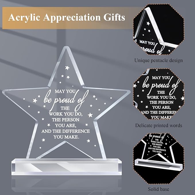 Bucherry 10 Pcs Employee Appreciation Awards for Coworker Acrylic Thank You Trophy May You Be Proud of The Work You Do Sign Prizes Retirement Goodbye Farewell Gift for Women Men(Star)