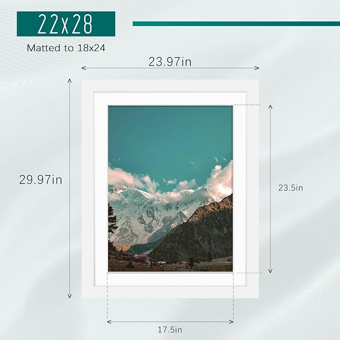 Picrit 22x28 Frame 3 Pack, White Poster Frame, Display Poster 18 x 24 with Mat or 22 x 28 without Mat for Horizontal or Vertical Wall Mounting