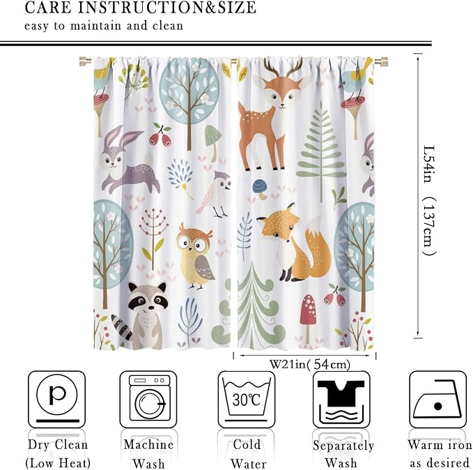 Nursery Safari Animals Curtains, Baby Boy Girl Kids Woodland Jungle Forest Lion Elephant Printed Curtains for Living Room Bedroom Window Drapes 2 Panel Sets42x54 Inch