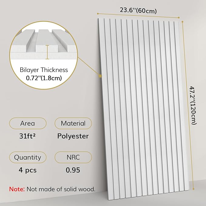 TONOR Dual-Layer Thickened Acoustic Wall Panels Self Adhesive, 4 Pack 47.2"x23.6"x0.72" High Density Sound Proof Panels for Walls, Peel and Stick Wall Panels for Recording Studio Furniture, White