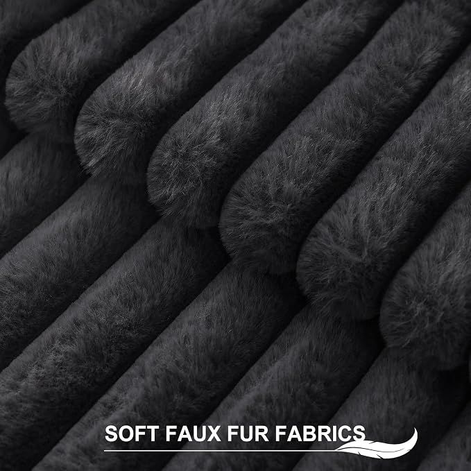 Pallene Faux Fur Plush Throw Pillow Covers 16x16 Set of 2, Luxury Soft Fluffy Striped Decorative Pillow Covers for Sofa, Couch, Living Room, Dark Grey