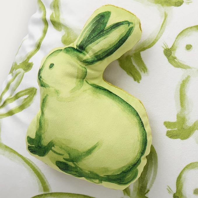 Phantoscope Pack of 4 Happy Easter Throw Pillow Covers, Velvet 3D Bunny Pillowcases Embroidered Egg Letter and Rabbits Pillows Spring Farmhouse Decorative Cushion Covers, Green, 18x18 inches