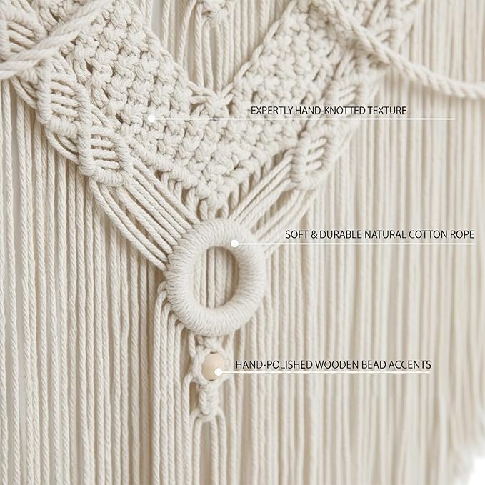 LISRRZHEN Large Macrame Wall Hanging - Boho Nordic Geometric Woven Tapestry, Handcrafted Cotton Wall Decor for Living Room Bedroom Entryway Apartment