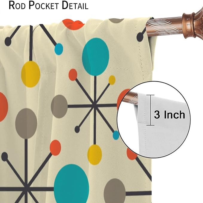 JESTRONRY Mid Century Curtains,Mid Century Fifties Modern Retro Colors Pattern Blackout Rod Pocket Window Drapes for Living Room Bedroom Kitchen Bathroom Home Decor 42x45in