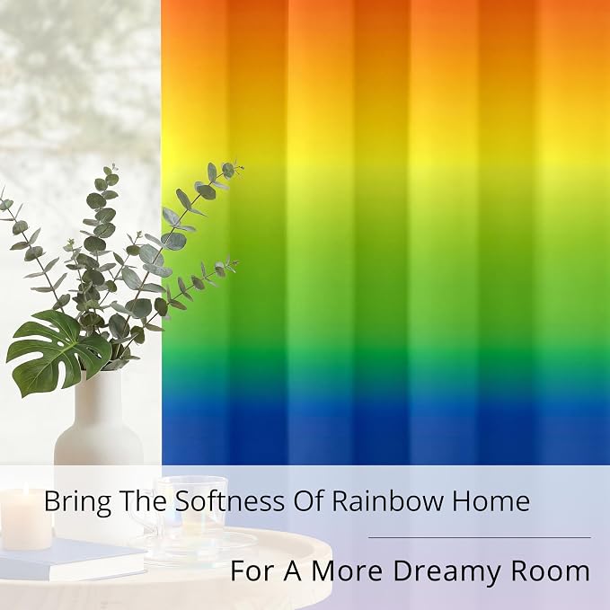Rainbow Gradient Blackout Curtains - 100% Blackout, Thermal Insulated Noise Reducing Drapes, for Dreamy Grils Room, 2 Panels, Each W52xL84