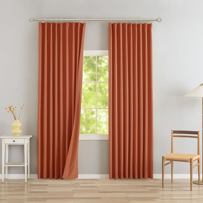 DONREN Burnt Orange Pinch Pleated Blackout Curtains with Hooks - 120 inch Length Room Darkening Thermal Insulated Window Curtain Panels Ceiling to Floor for Living Room 2 Panel 40" Wx120 L