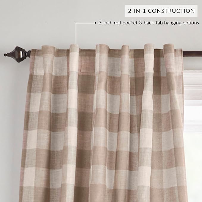 Grainger Buffalo Check Blackout Window Curtain, Linen - 52" W x 84" L