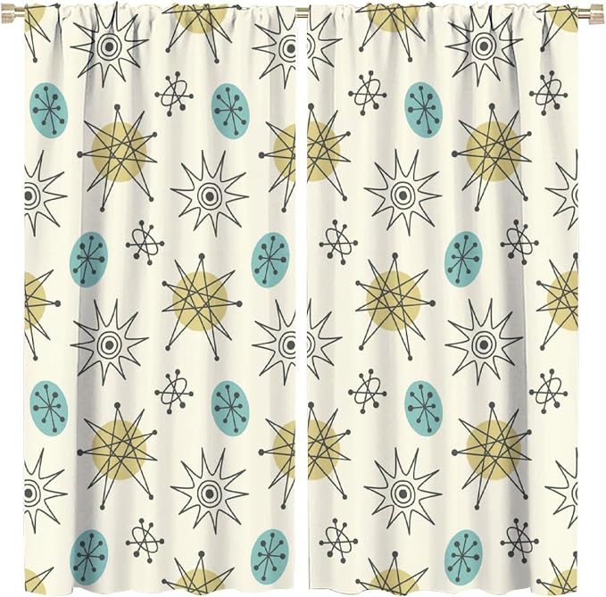 JESTRONRY Mid Century Modern Curtains. Retro 1950s Vintage Style Atomic Background Home Fabric Living Room Bedroom Kitchen Bathroom Decor 84x84in