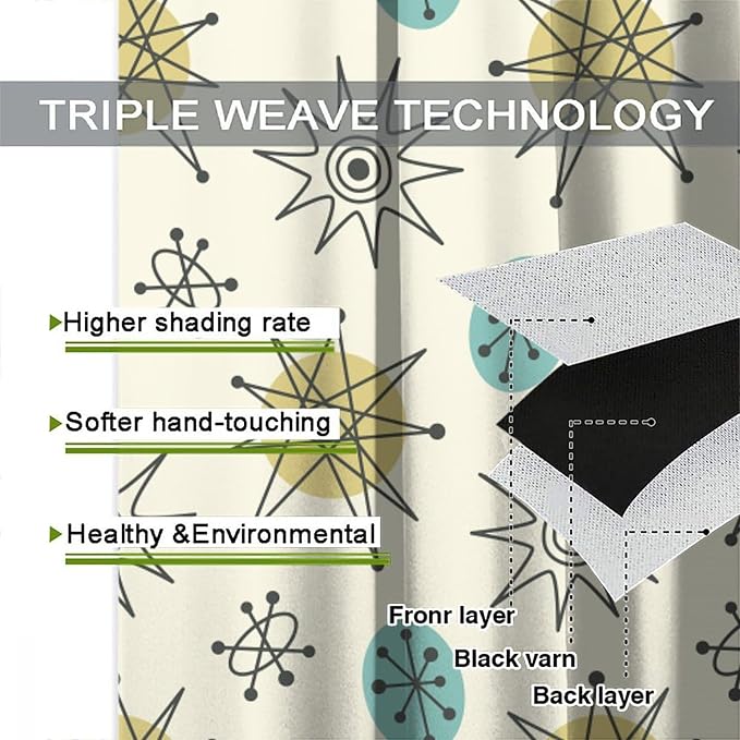 JESTRONRY Mid Century Modern Curtains. Retro 1950s Vintage Style Atomic Background Home Fabric Living Room Bedroom Kitchen Bathroom Decor 84x84in