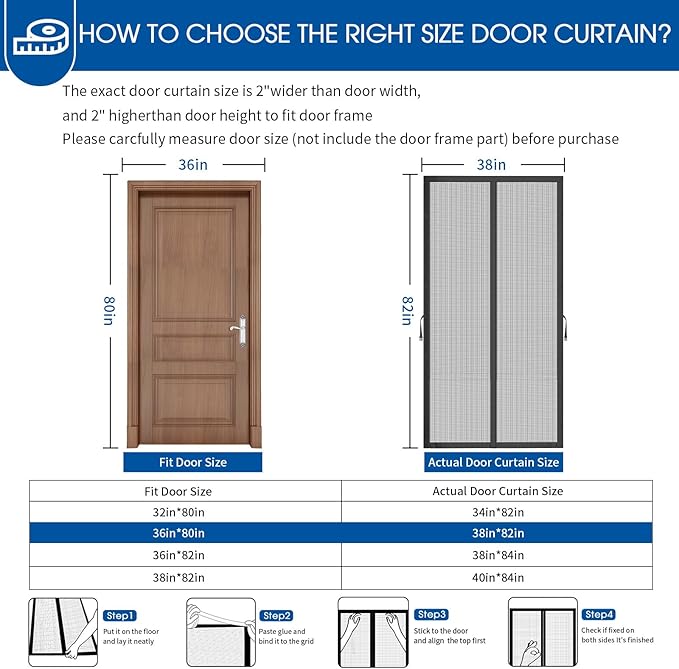 Magnetic Screen Door Fits 36x80 Inch Front Doors Heavy Duty Fiberglass Mesh,36 Magnets Auto Close,No Tools Installation,Keeps Bugs Out Lets Breeze in,Pet Kid Friendly with Storage Bag,Regular