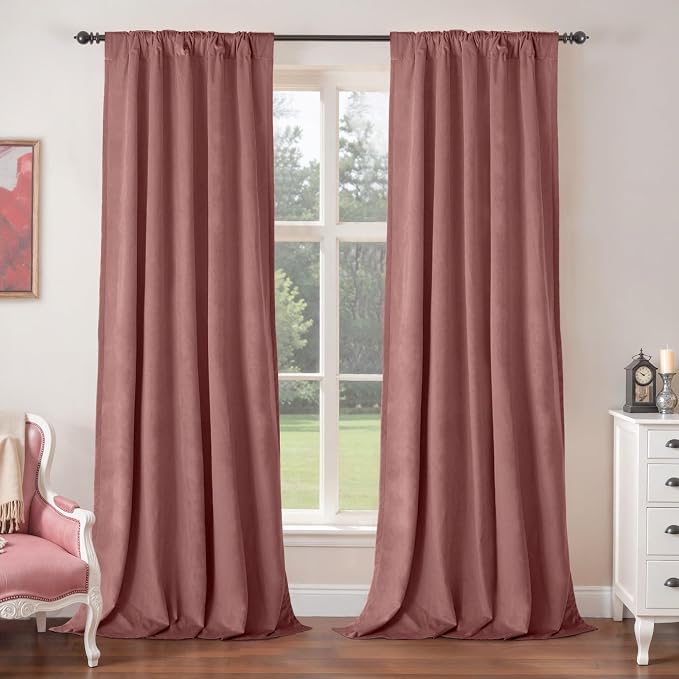 BGment Dusty Rose Pink Velvet Curtains 84 inches Long for Living Room, Thermal Insulated Blackout Noise Reduce Back Tab and Rod Pocket Luxury Curtains for Bedroom, 2 Window Panels, 42 x 84 Inch