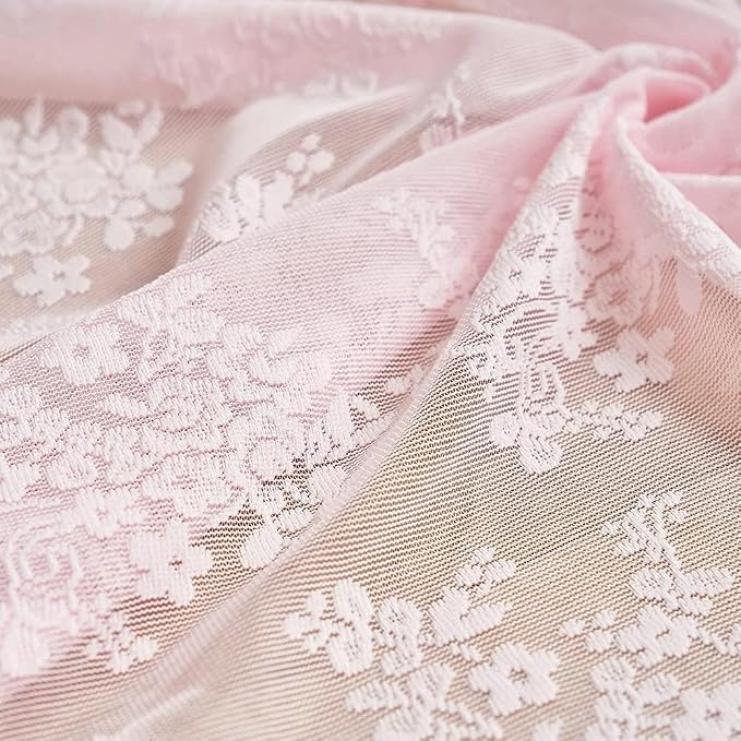 YJ YANJUN Vintage Lace Curtains Cute Pink Floral Cafe Curtains 45 inch Length 2 Panels Short Sheer Drapes for Kitchen Bathroom Laundry Room Girl Nursery Room Décor Rod Pocket 52" W x 45" L Baby Pink