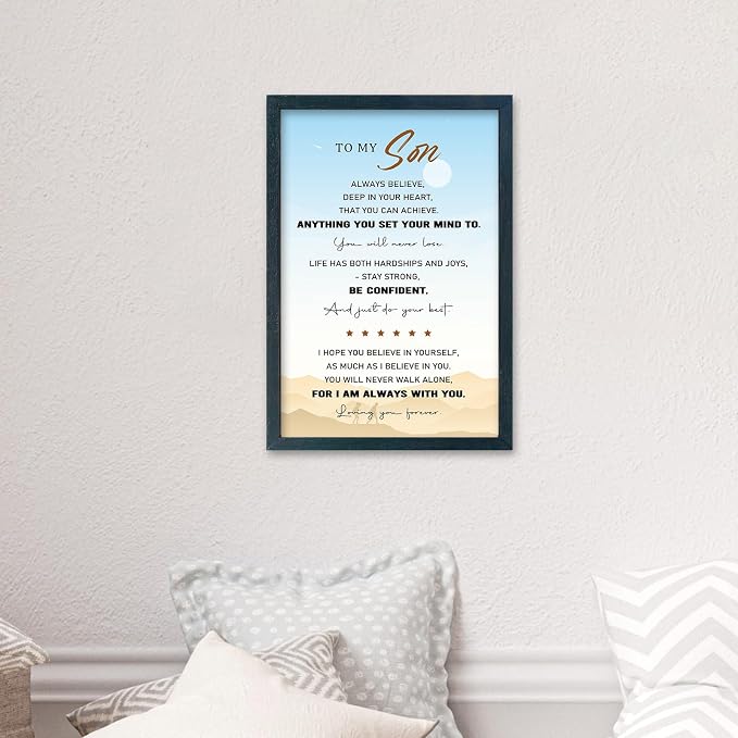 YWJKWLGS To My Son Inspirational Wall Art 11x16, Motivational Quote Teen Boys Room