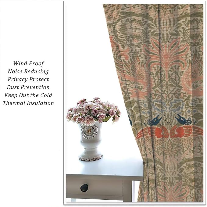 Retro Bohemian William Morris Blackout Window Curtains, Vintage Peacock Abstract Art Pattern Print Window Drapes, for Bedroom Living Room 21(W)*54(L) 2 Panels