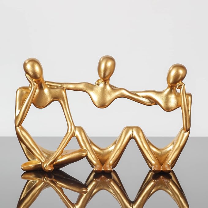 BMLCGJ Thinker Statue Gold Decor Abstract Art Sculpture, Golden Resin Collectible Figurines for Home Living Room Office Shelf Decoration,Great Gifts Ideas (Conjoined Body-Gold)