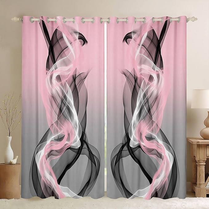 jejeloiu Pink and Black Blackout Curtains Abstract Darkening Drapes for Bedroom Living Room Decor Strip Lines Thermal Insulated Shades Geometric Modern Window Treatments,2 Panels 42 x 90 Inch