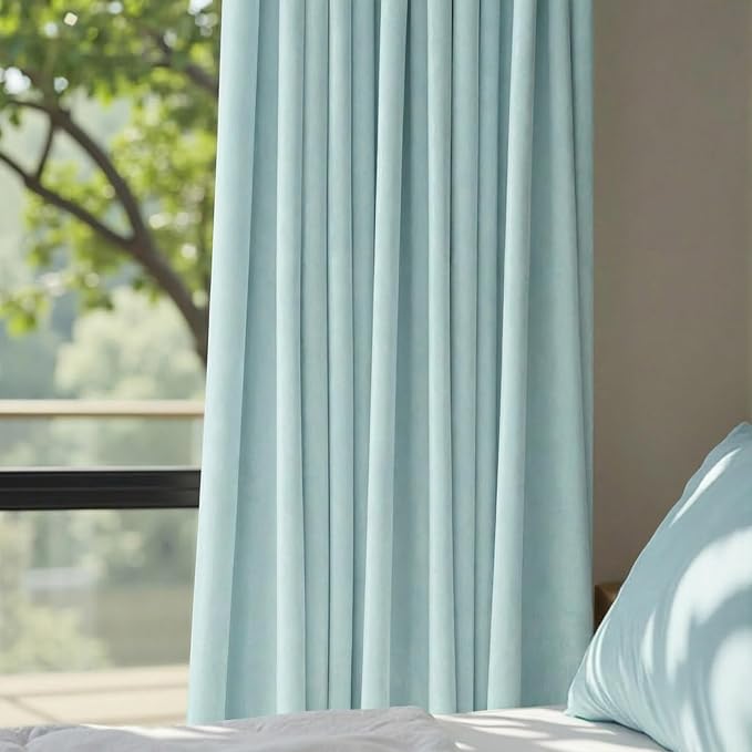 Light Blue Velvet Room Darkening Curtains 96 Inches Long for Living Room Bedroom Pale Blue Sky Noise Reducing Light Blocking Black Out Thermal Insulated Summer Heat Privacy Drapes 2 Panels Back Tab