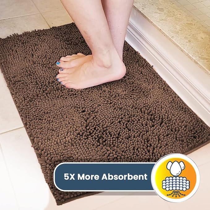 Muddy Mat® | Super Water Absorbent Door Mat Indoor, Microfiber Quick Dry Chenille Entryway Rug, Slip Resistant Front Door Mat, Indoor Mats for Entryway, Machine Washable Pet Rug, Brown 36"x60"