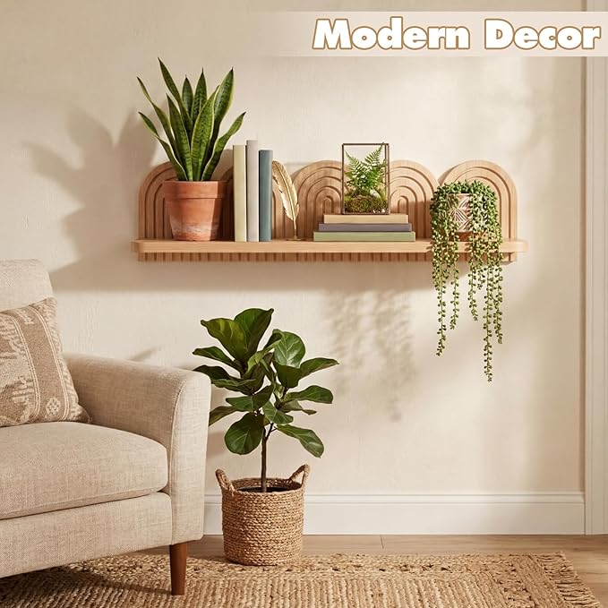 Briwooody Wood Wall Coat Rack/Boho Wall Shelf Mid-Century Modern Wooden Coat Vintage Mount Altar Decor for Bathroom Bedroom Office Nursery Decor Entryway Organize (22 x 5.5 x 4.5 Inch,Wood,1 Pcs)