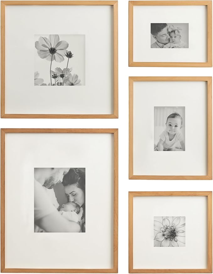 Kate and Laurel Gallery Contemporary Rectangle Minimal Graphic Framed Art Set of 5; Varying Sizes; Rustic Brown; Modern Five-Piece Framed Wall Art for Gallery Wall Frame Set in Living Room Wall Decor