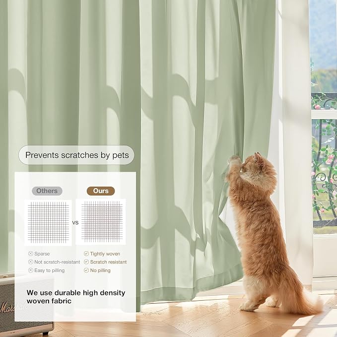 Anmao Non-See-Through Valance Kitchen Curtains 24 Inch Length 2 Panels Set, Privacy Light Filtering Semi Sheer Over Sink Short Cafe Curtain Tiers for Small Windows, 25W x 24L, Sage Green