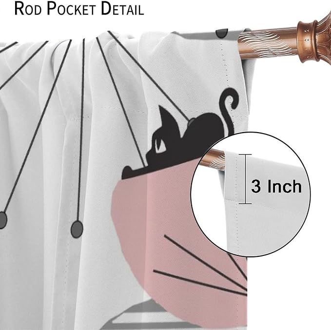 JESTRONRY Mid Century Cat Curtains, Pink Atomic Abstract Geometric 1950s 1960s Retro Style Rod Sleeves Window Drapes for Bedroom Living Room Home Decor 55x63in