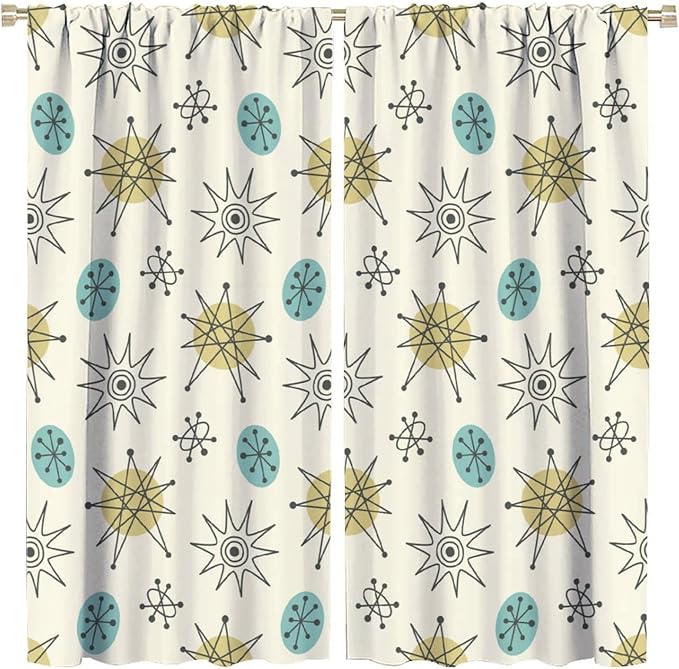 JESTRONRY Mid Century Modern Curtains. Retro 1950s Vintage Style Atomic Background Home Fabric Living Room Bedroom Kitchen Bathroom Decor 42x45in