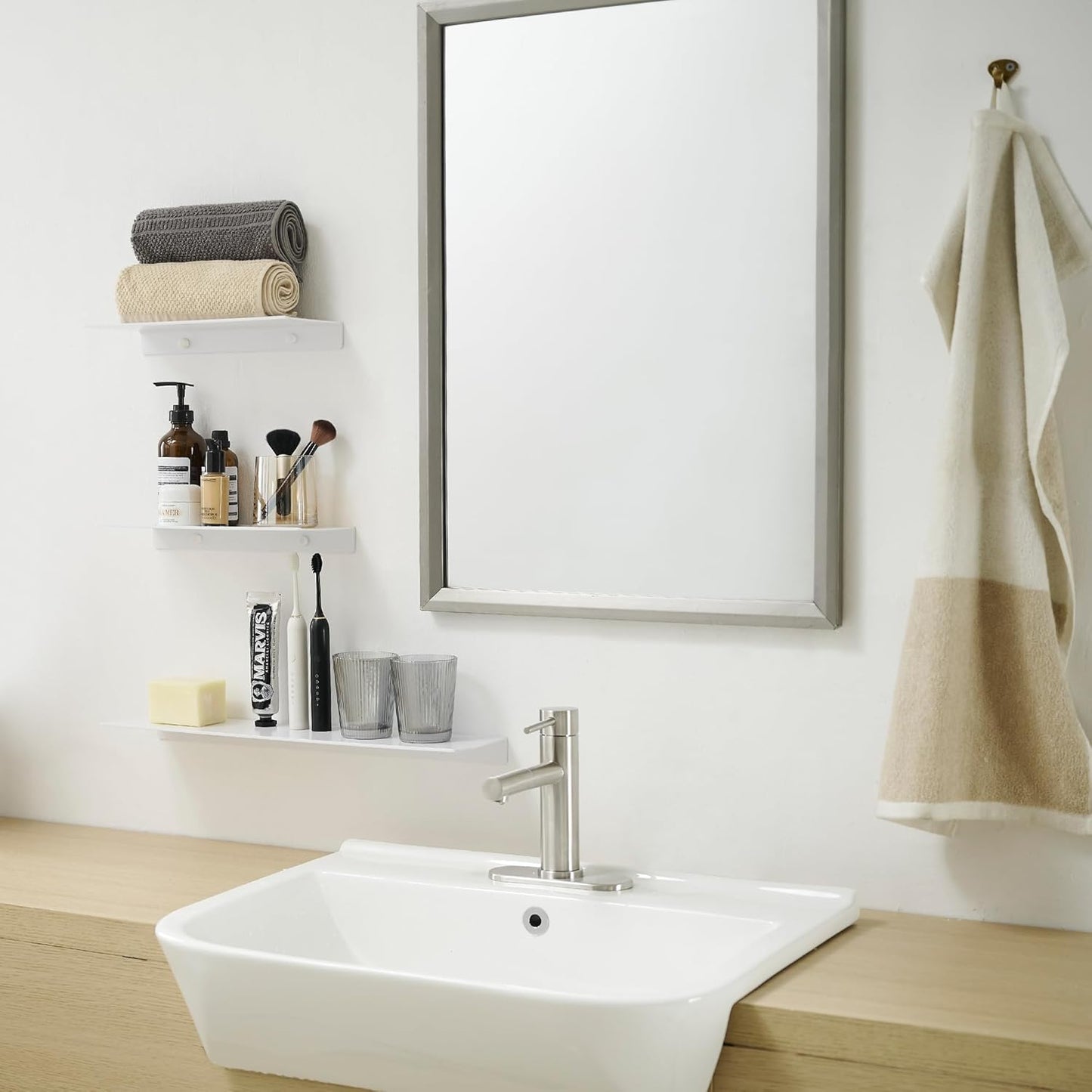 JOOM White Metal Floating Shelf - Floating Shelf, Small Bathroom Shelf, Display Shelves for Wall Storage (12 in)