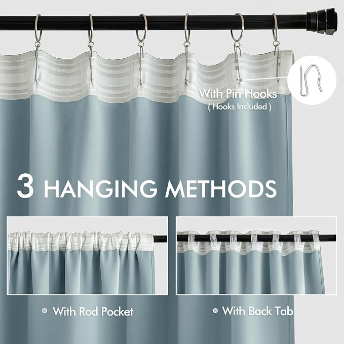 MIULEE Slate Blue Back Tab Blackout Curtain 96 Inch Long 2 Panels Set for Bedroom, Rod Pocket/Pinch Pleat Thermal Insulated Living Room Darkening Pleated Light Blocking Floor to Ceiling Drape