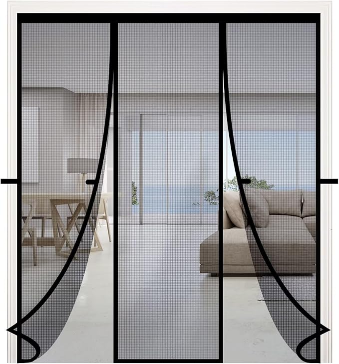RELIANCER Fiberglass Magnetic Double Door Screen,Fit Doors Size 74"x80",Auto Close Screen Door Mesh w/Magnets,Patio Doorway Mosquito Net Screens,Self-Closing Doors Cover,Doorway Curtain Mesh Partition